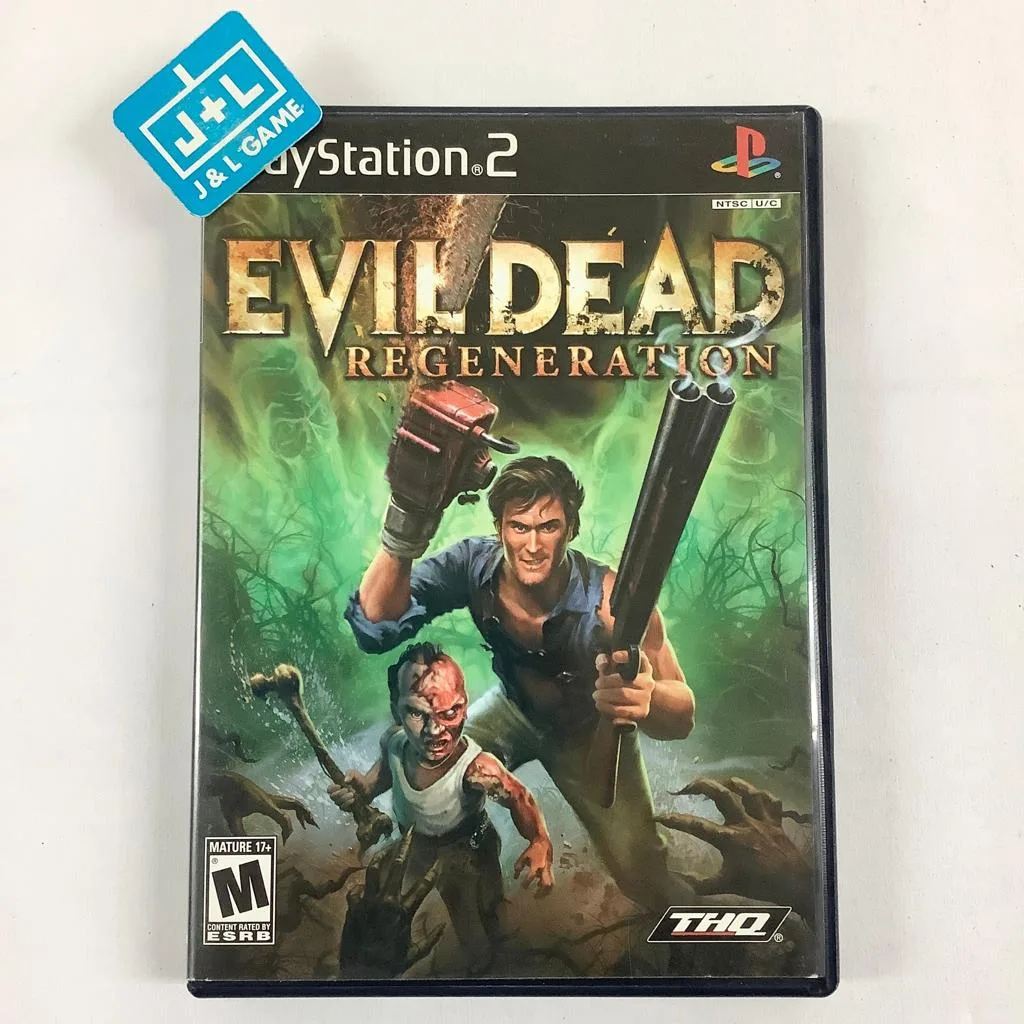 PlayStation 2 packaging for Evil Dead: Regeneration, featuring Ash and his sidekick.